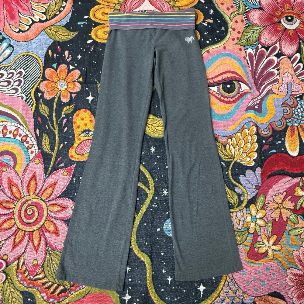 Y2k 2010s Aeropostale Aero Rhinestone Rainbow Gray Flare Fold Over Yoga Pants XS